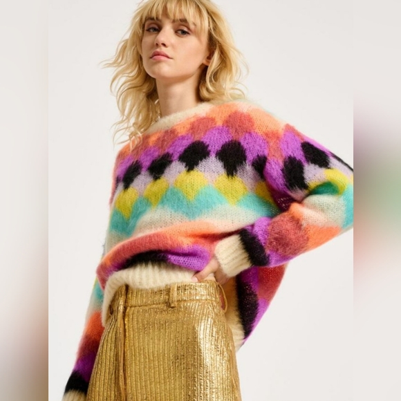 Colorful Patterned Crew Neck Sweater - Picture 1 of 9
